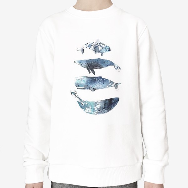 Свитшот «Киты. Синие киты. Акварельные киты.»