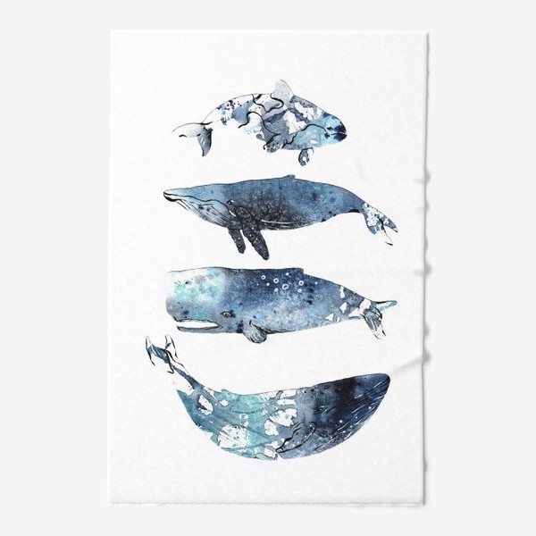 Полотенце &laquo;Киты. Синие киты. Акварельные киты.&raquo;