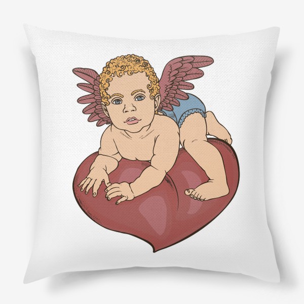 Подушка «ангел Купидон на красном сердце»