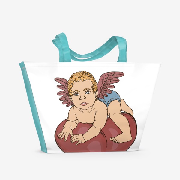 Пляжная сумка «ангел Купидон на красном сердце»