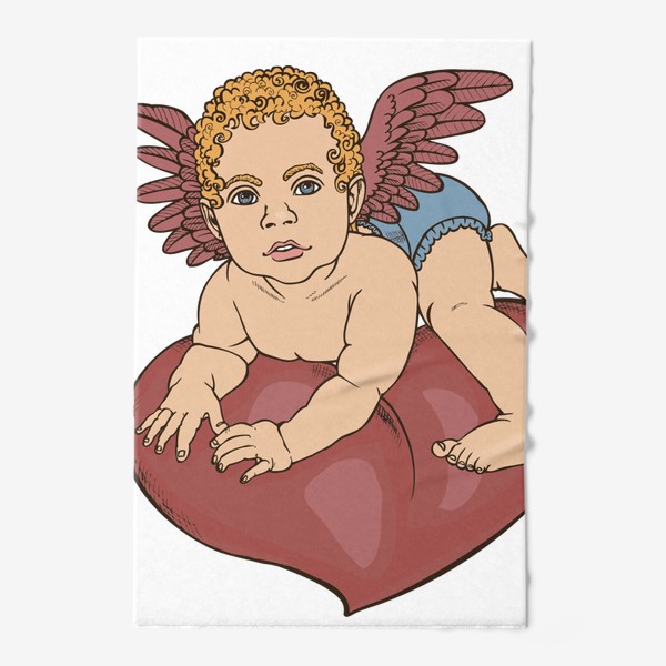 Полотенце «ангел Купидон на красном сердце»