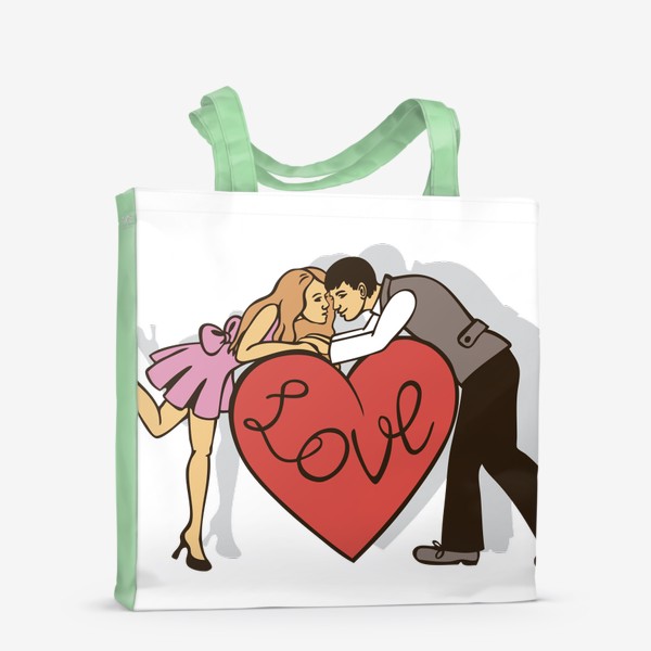 Сумка-шоппер &laquo;девушка и мужчина целуются сердце с надписью любовь&raquo;