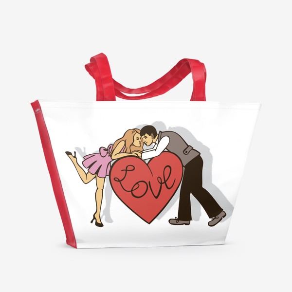 Пляжная сумка «девушка и мужчина целуются сердце с надписью любовь»