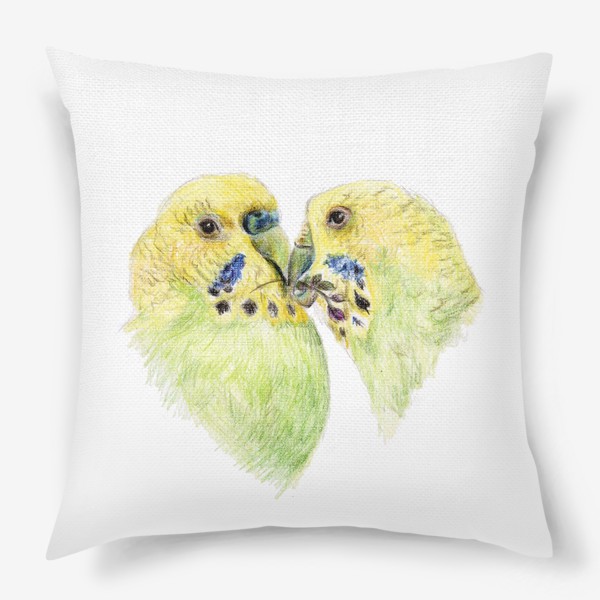 Подушка «Пара волнистых попугаев 14 февраля сердце»
