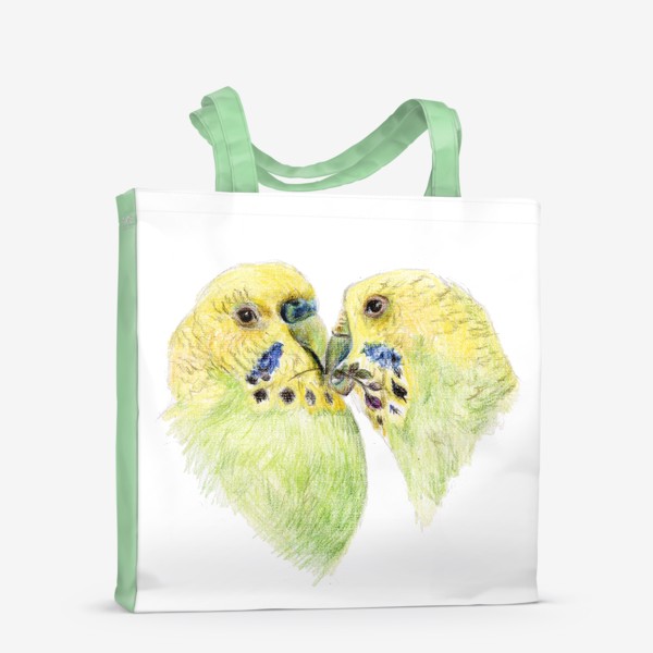 Сумка-шоппер «Пара волнистых попугаев 14 февраля сердце»