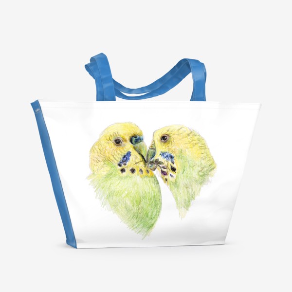 Пляжная сумка «Пара волнистых попугаев 14 февраля сердце»