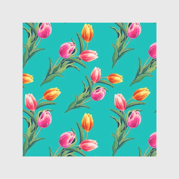 Скатерть «Акварельные тюльпаны на изумрудном фоне»