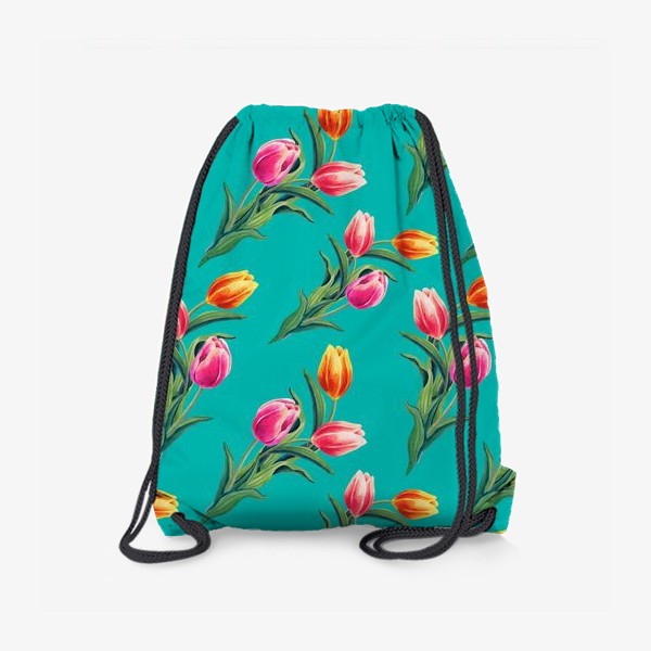 Рюкзак «Акварельные тюльпаны на изумрудном фоне»