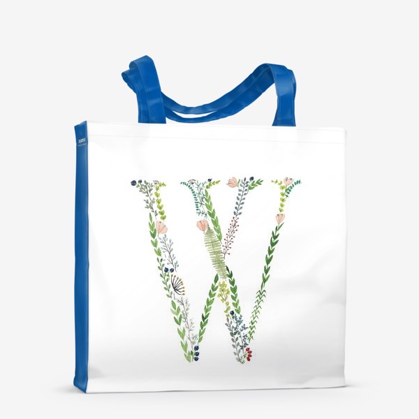 Сумка-шоппер «Буква W из веточек, листиков, ягод и цветов.»