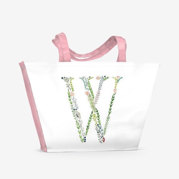 Пляжная сумка «Буква W из веточек, листиков, ягод и цветов.»