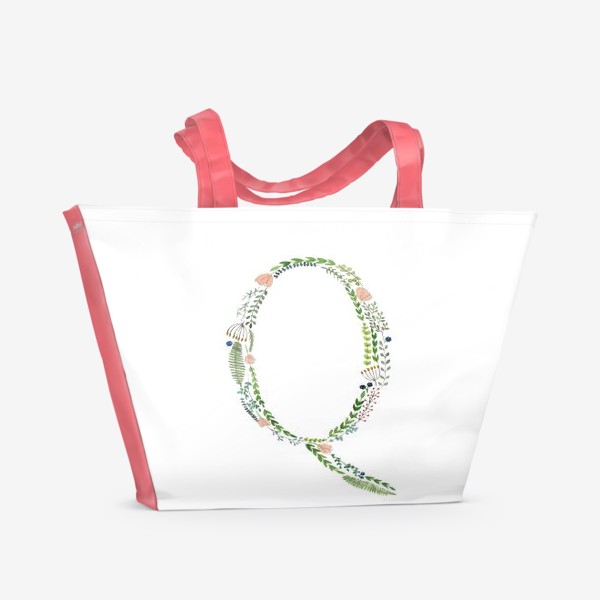 Пляжная сумка «Буква Q из веточек, листиков, ягод и цветов.»
