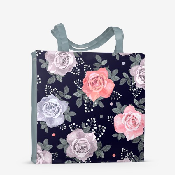Сумка-шоппер «Розовые и серые розы на темном»