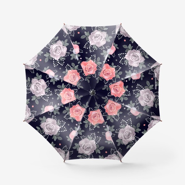 Зонт «Розовые и серые розы на темном»