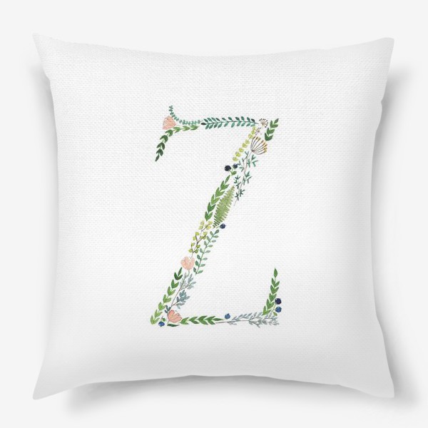 Подушка «Буква Z из веточек, листиков, ягод и цветов.»