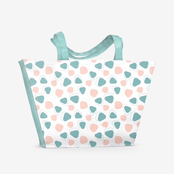 Пляжная сумка «"Мозаика" персиковые и мятные пятна на белом фоне»