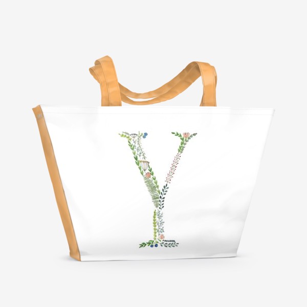 Пляжная сумка «Буква Y из веточек, листиков, ягод и цветов.»