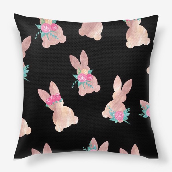 Подушка «Паттерн кролик с цветами. Пасхальный кролик»