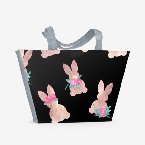 Пляжная сумка «Паттерн кролик с цветами. Пасхальный кролик»