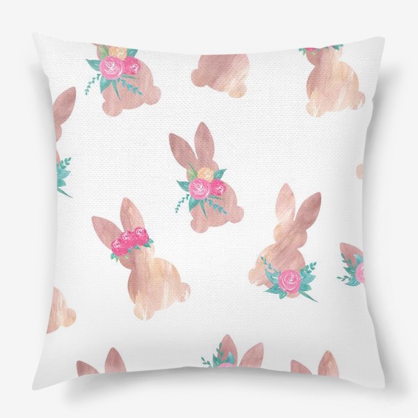 Подушка «Паттерн кролик с цветами. Пасхальный кролик. Весна»
