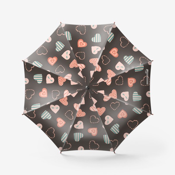 Зонт «Разноцветные сердечки на темном фоне»