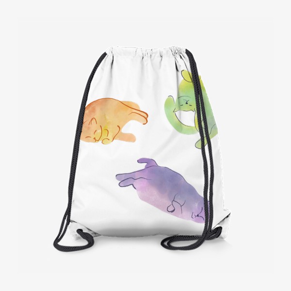 Рюкзак «Оранжевый кот, фиолетовый кот, зелёный кот; акварель»