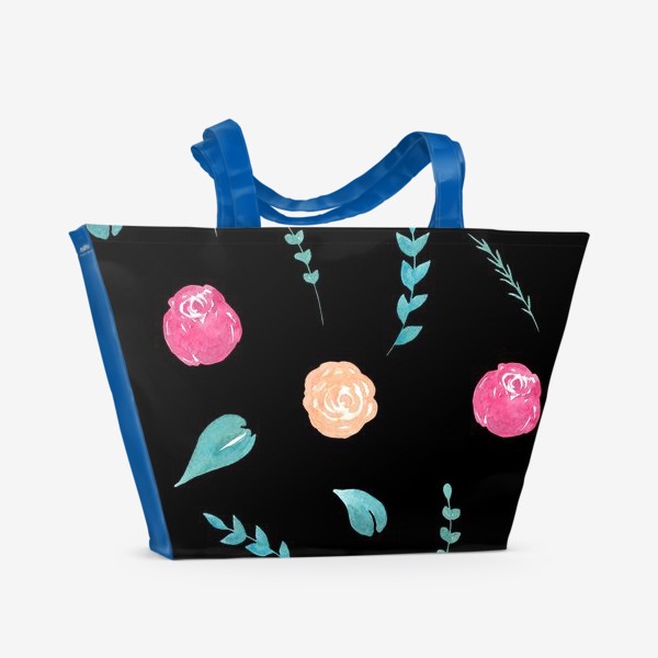 Пляжная сумка «Цветочный паттерн. Черный фон»
