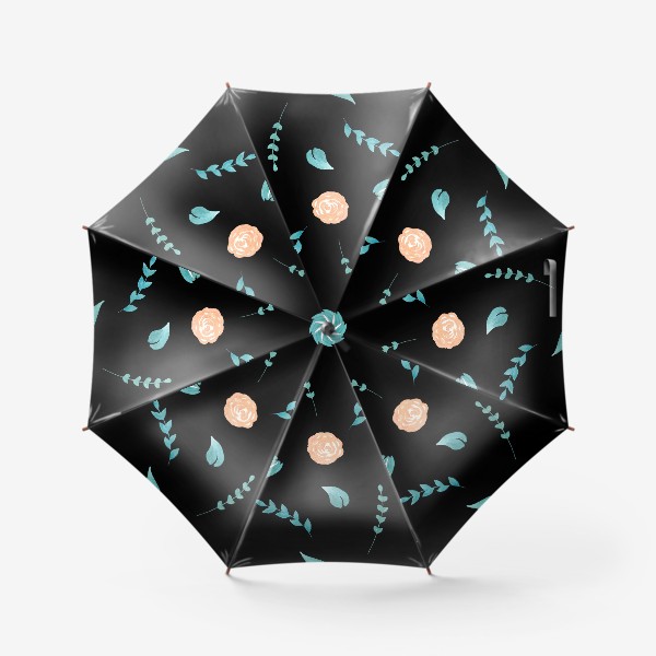 Зонт «Цветочный паттерн. Черный фон»