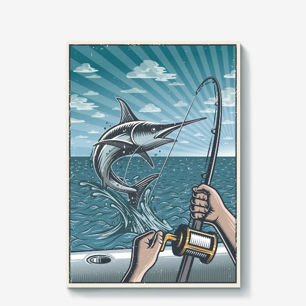 Холст «Ретро Постер Рыбалка на Яхте »