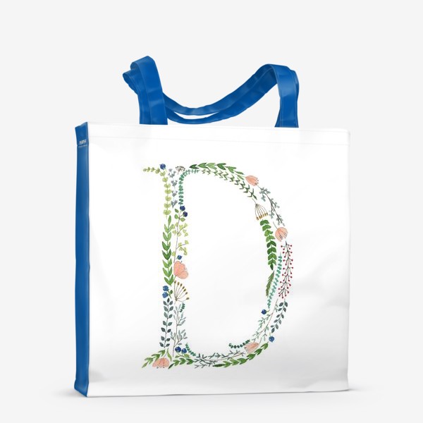 Сумка-шоппер «Буква D из веточек, листиков, ягод и цветов.»