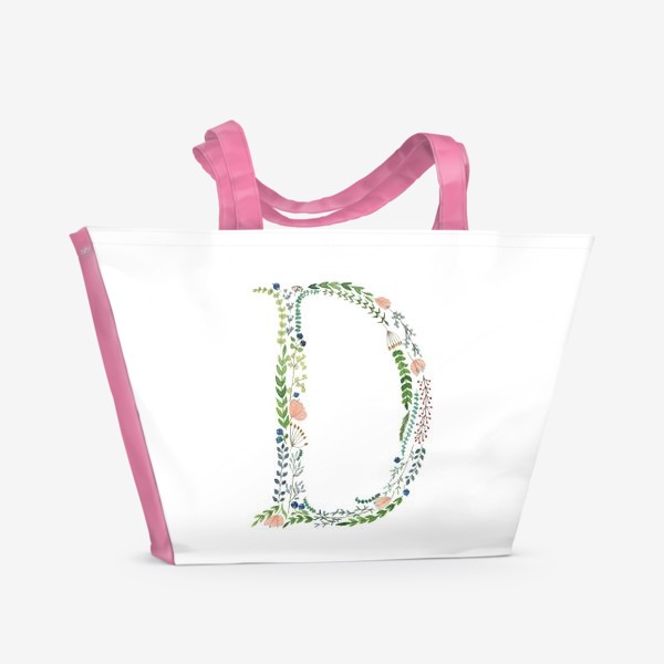 Пляжная сумка «Буква D из веточек, листиков, ягод и цветов.»