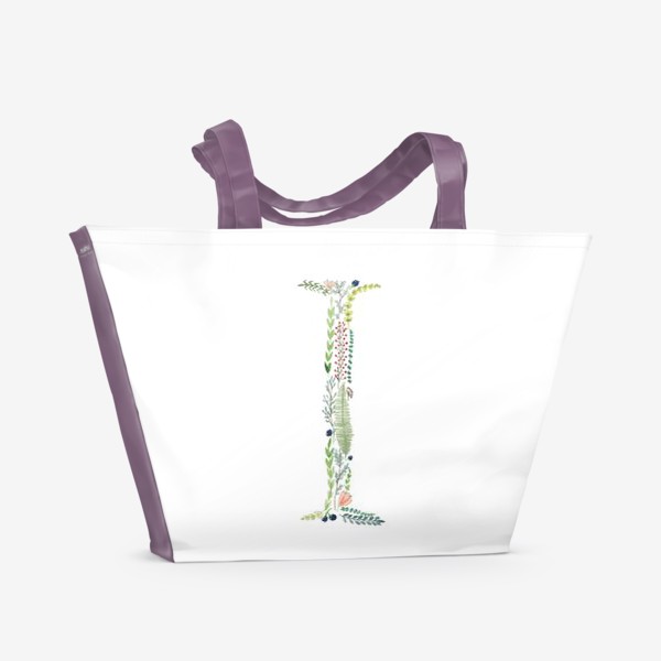 Пляжная сумка «Буква I из веточек, листиков, ягод и цветов.»