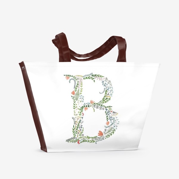 Пляжная сумка «Буква В из веточек, листиков, ягод и цветов.»