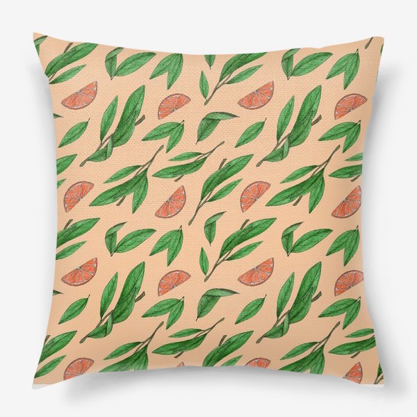 Подушка «дольки мандарина и листья»
