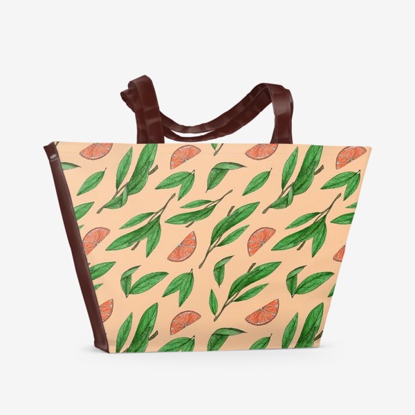 Пляжная сумка «дольки мандарина и листья»