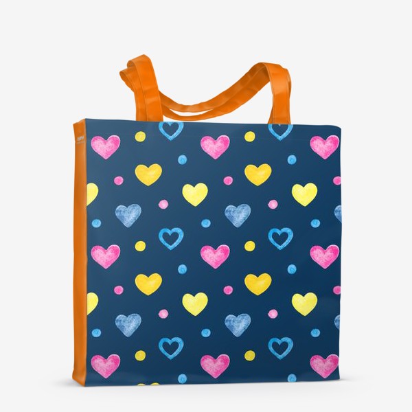 Сумка-шоппер «Цветные акварельные сердечки»