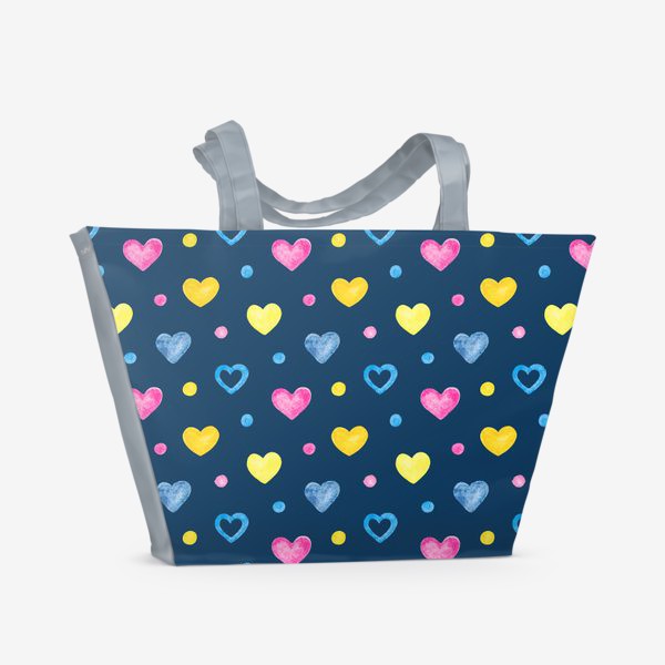 Пляжная сумка «Цветные акварельные сердечки»