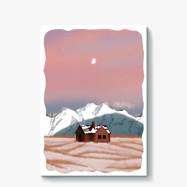 Холст «Рисунок «Домик в горах»»