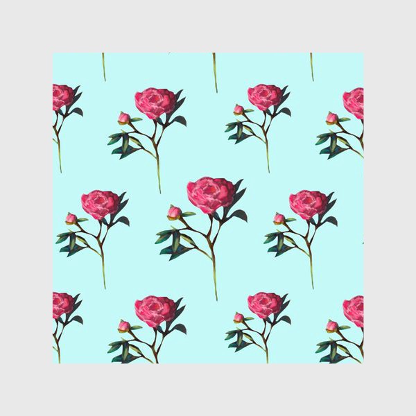 Шторы &laquo;Розовые пионы на голубом фоне 8 марта Весенние цветы Пастель и акварель&raquo;