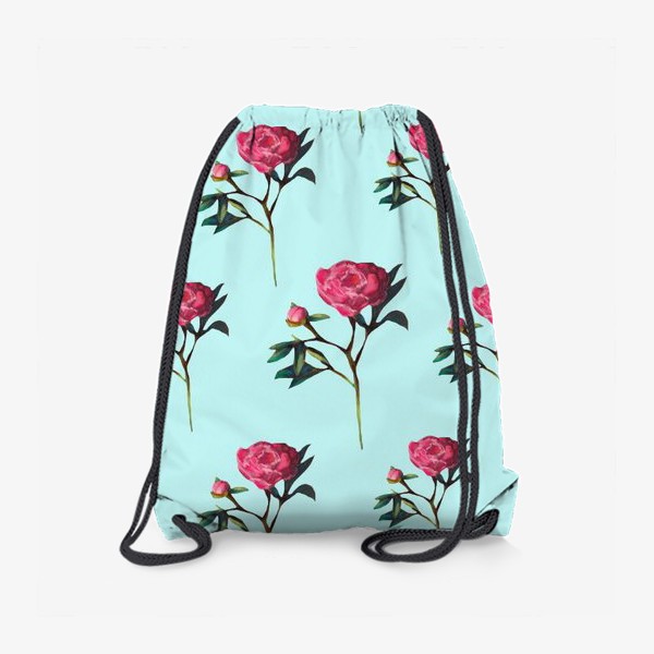 Рюкзак «Розовые пионы на голубом фоне 8 марта Весенние цветы Пастель и акварель»