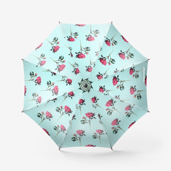 Зонт «Розовые пионы на голубом фоне 8 марта Весенние цветы Пастель и акварель»
