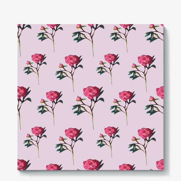 Холст «Розовые пионы на розовом фоне Цветочный принт Узор 8 марта Пастель»