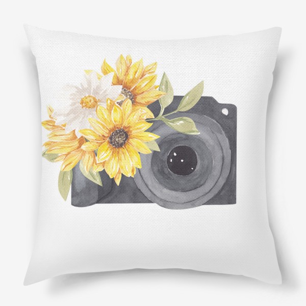Подушка «Фотоаппарат и цветы»