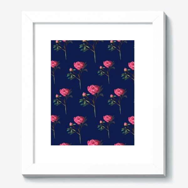 Картина «Розовые пионы на синем фоне Цветочный принт Узор на 8 марта Пастель»