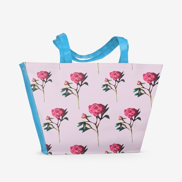 Пляжная сумка «Розовые пионы на розовом фоне Цветочный принт Узор 8 марта Пастель»