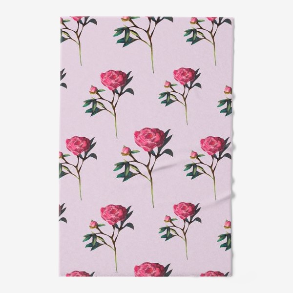 Полотенце «Розовые пионы на розовом фоне Цветочный принт Узор 8 марта Пастель»