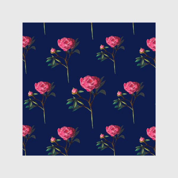 Шторы «Розовые пионы на синем фоне Цветочный принт Узор на 8 марта Пастель»