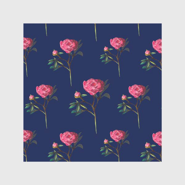 Скатерть «Розовые пионы на синем фоне Цветочный принт Узор на 8 марта Пастель»
