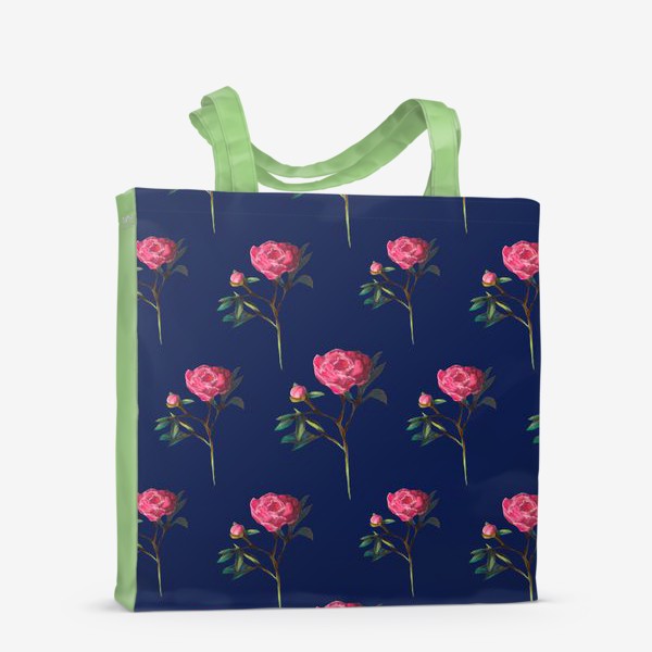 Сумка-шоппер «Розовые пионы на синем фоне Цветочный принт Узор на 8 марта Пастель»
