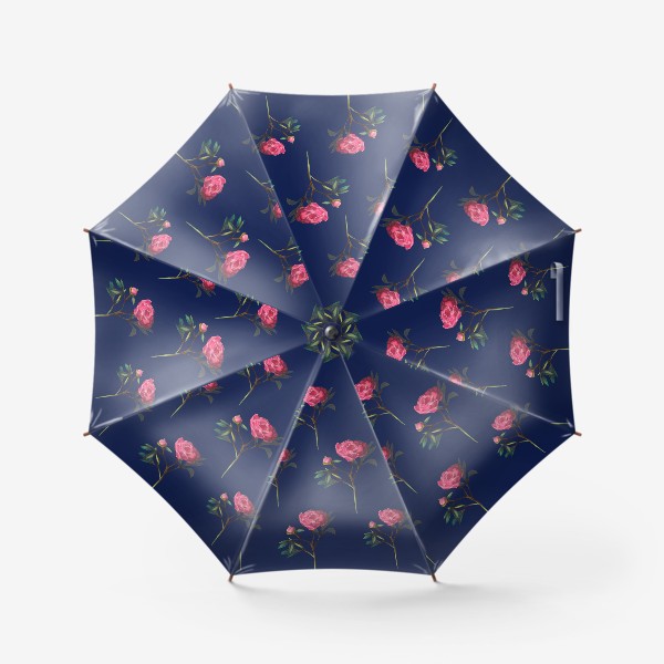 Зонт «Розовые пионы на синем фоне Цветочный принт Узор на 8 марта Пастель»