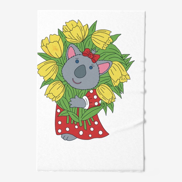 Полотенце «Милая коала с букетом тюльпанов»